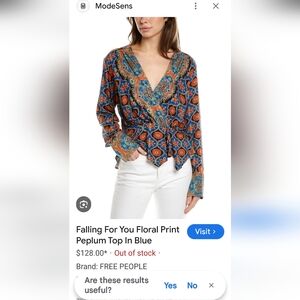 Bnwt, Free People Falling For You, Multicolor Floral Peplum Blouse.
